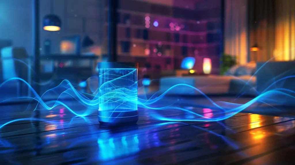 futuristic bluetooth classic speaker in high tech living room